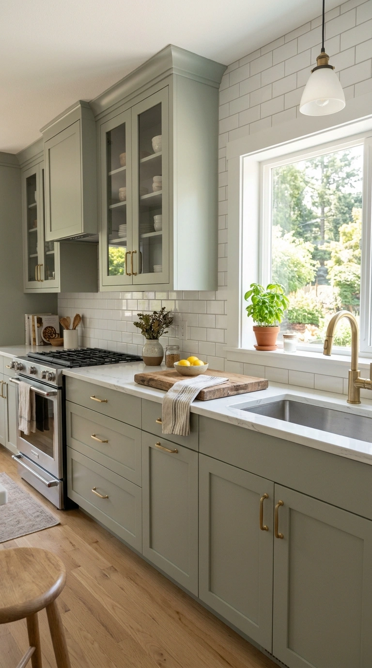 001 Soft Sage Cabinets A kitchen with gray green sage