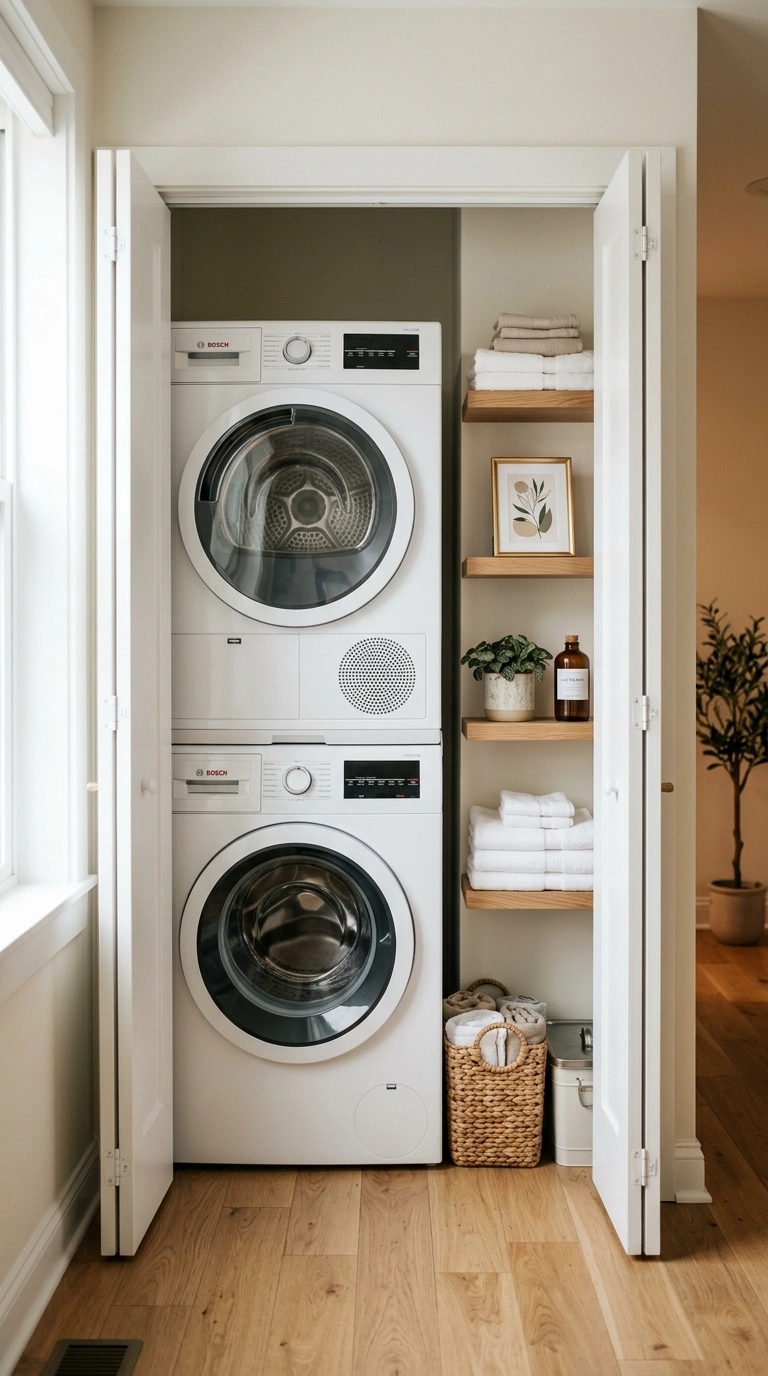 18 Inspiring Super Small Laundry Room Ideas for Apartment Renters 2 001 Stackable Unit Nook A small apartment laundry clos