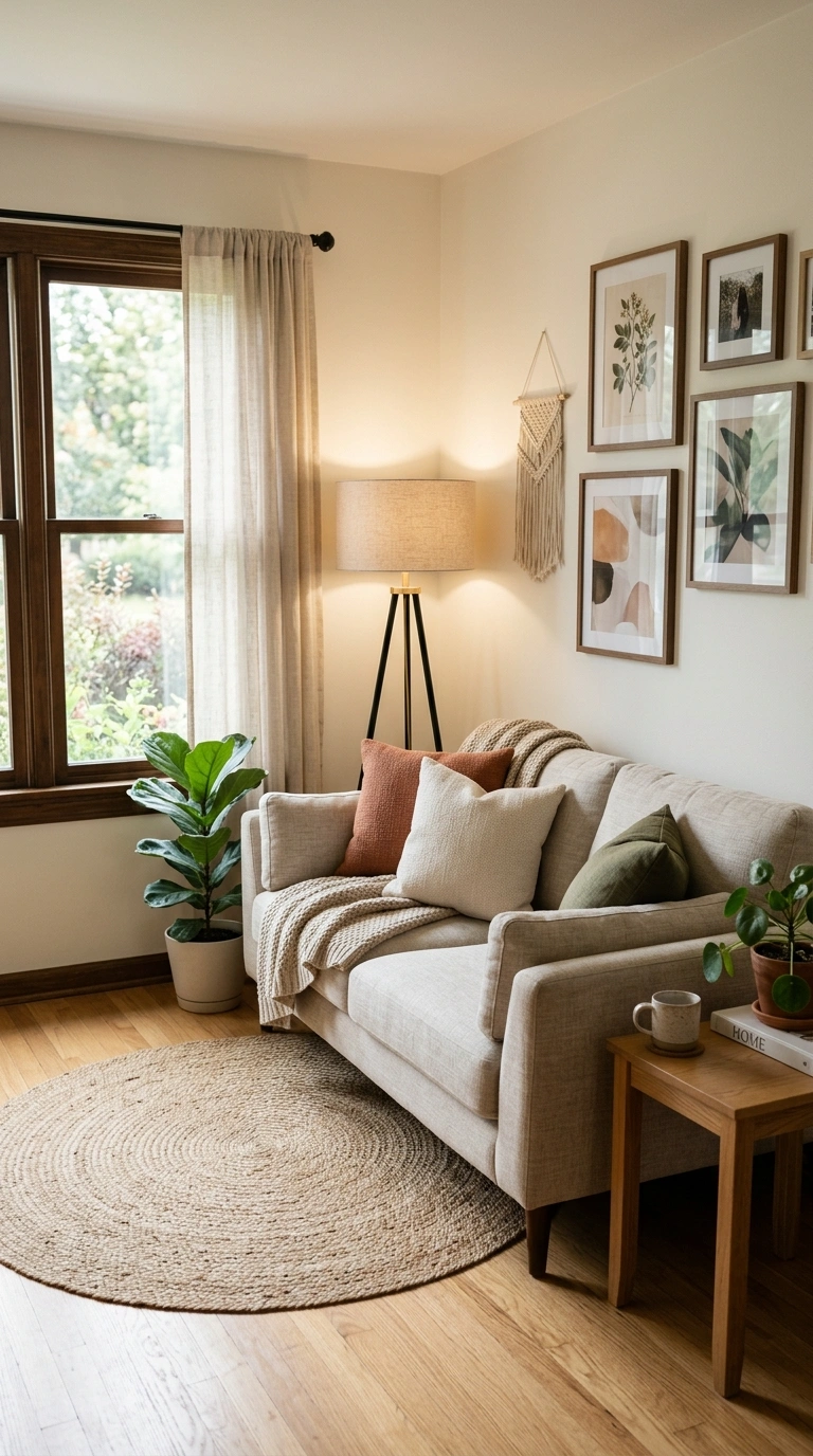 002 Angle A Corner A small living room with a sofa ang