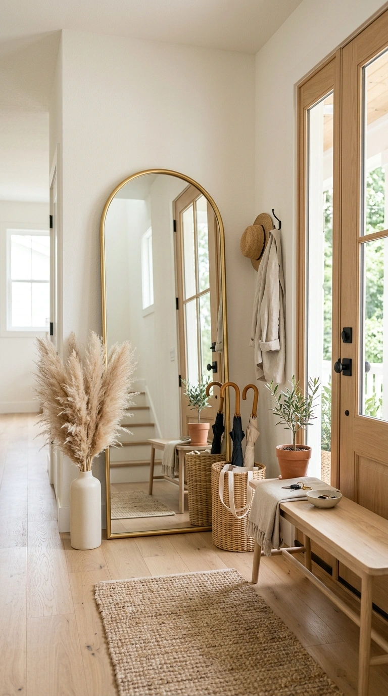 18 Jaw-Dropping Entryway Mirror Ideas You'll Love 3 002 Arched Floor Mirror A tall arched floor mirror wit