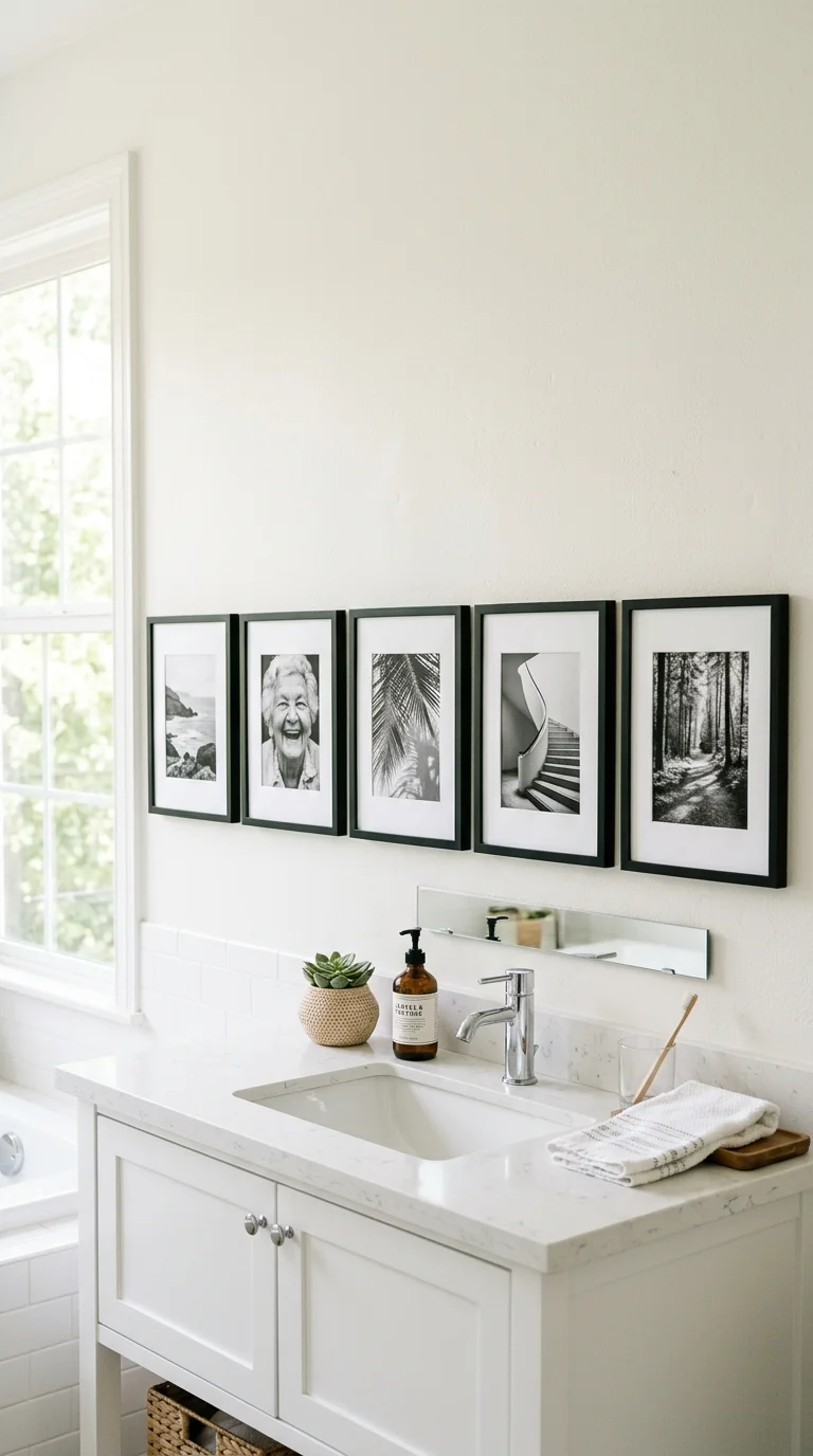 002 Black and White Prints A horizontal row of black a
