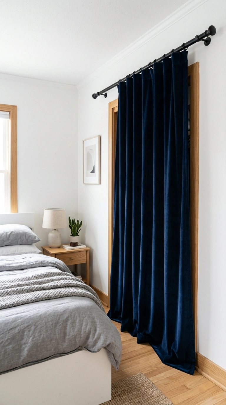 002 Blackout Velvet Curtain A heavy deep navy velvet b