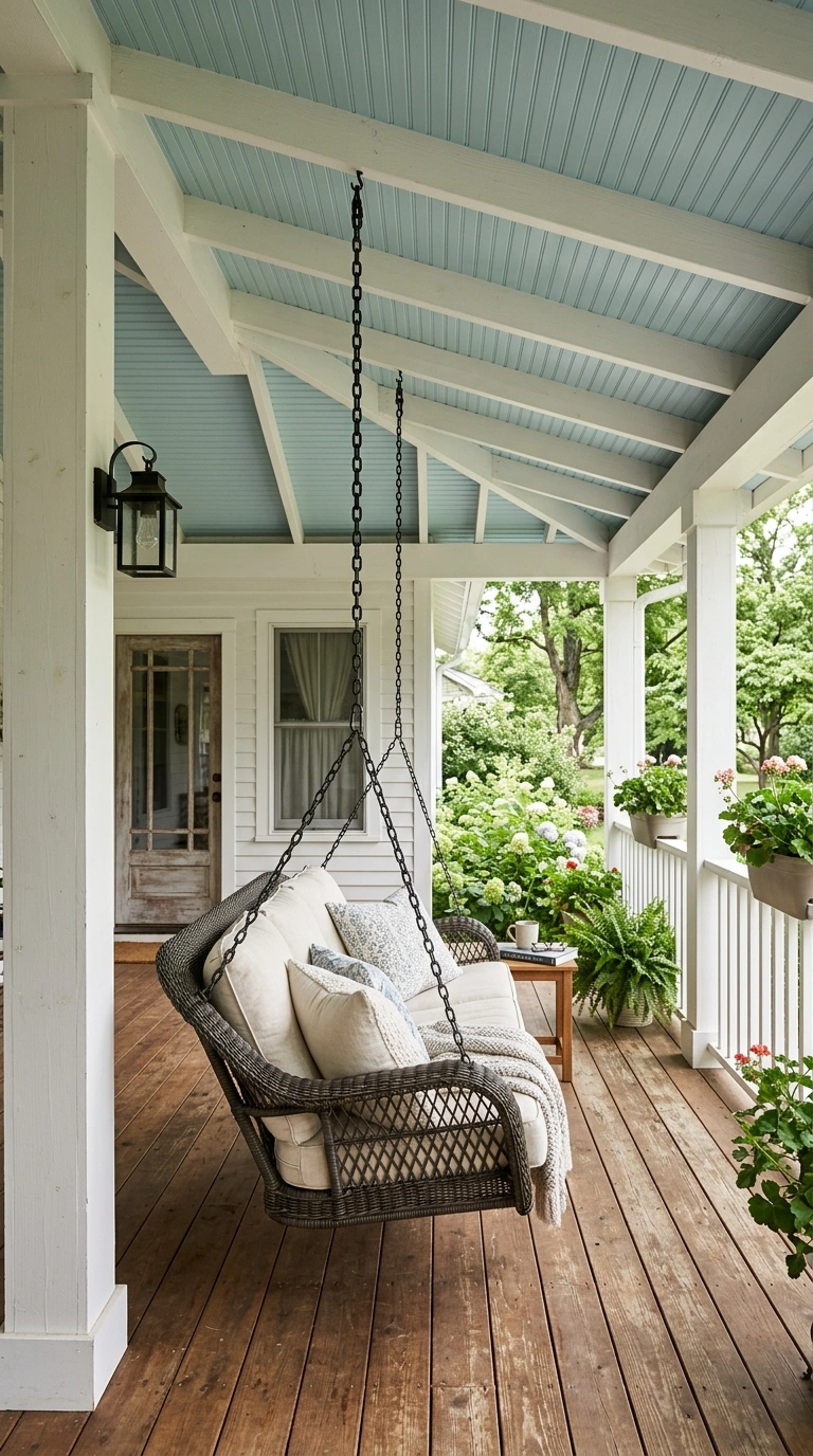 002 Cozy Farmhouse Porch A covered farmhouse porch wit
