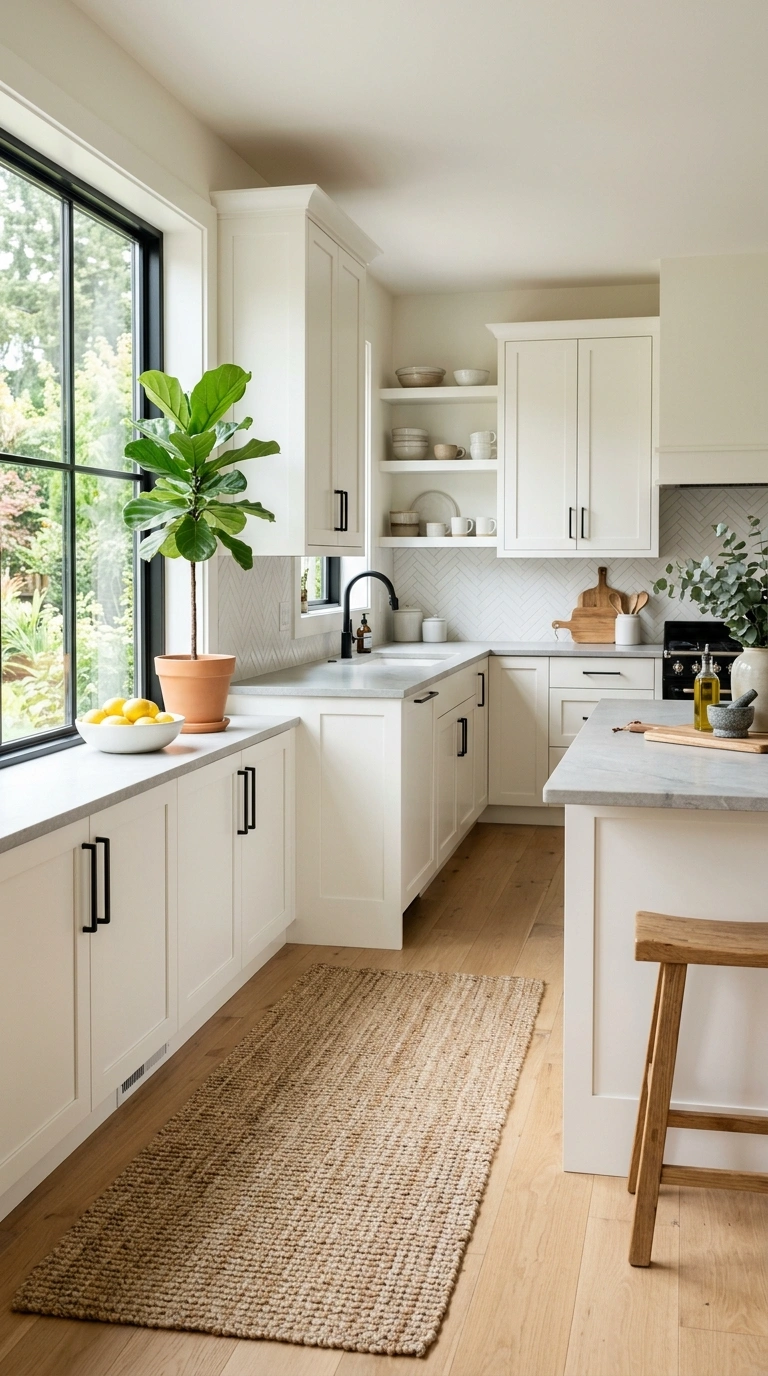 002 Crisp White Shaker A bright kitchen with warm whit