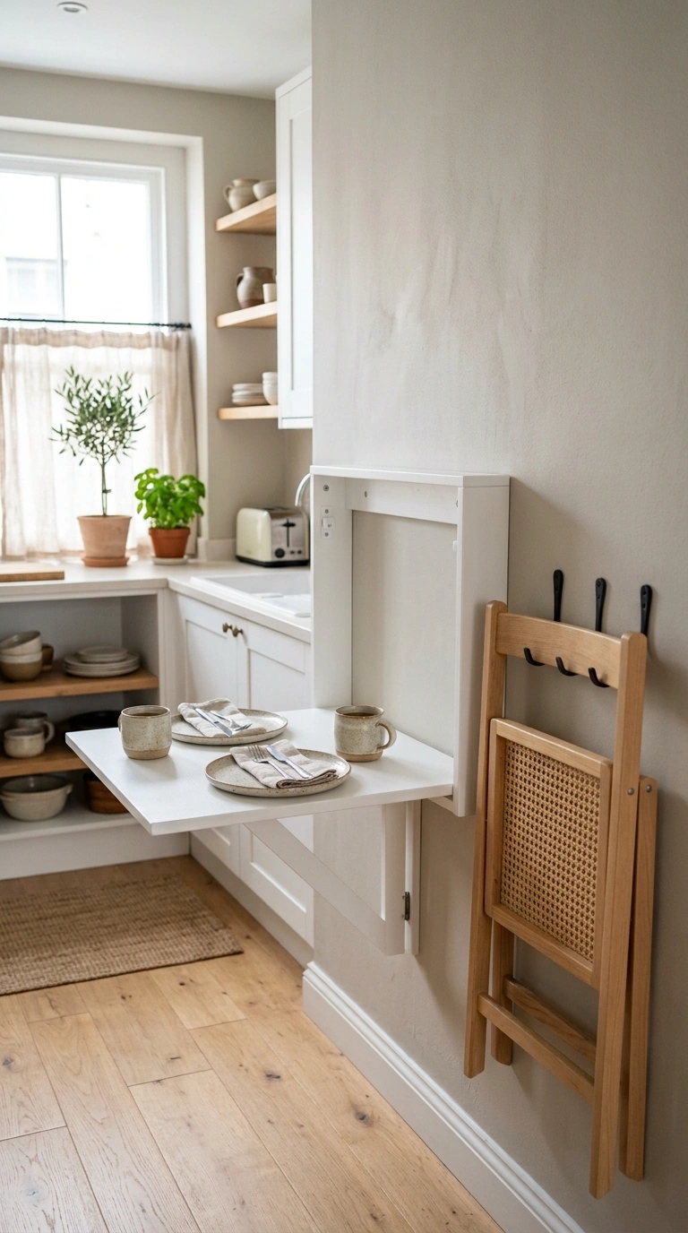 002 Fold Down Wall Table A small white wooden fold dow