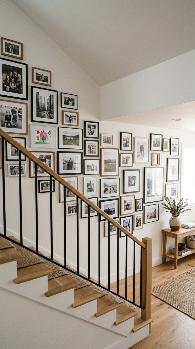 19 Stair Landing Decor Ideas to Make the Most of Your Space 3 002 Gallery Wall Staircase A staircase wall leading up