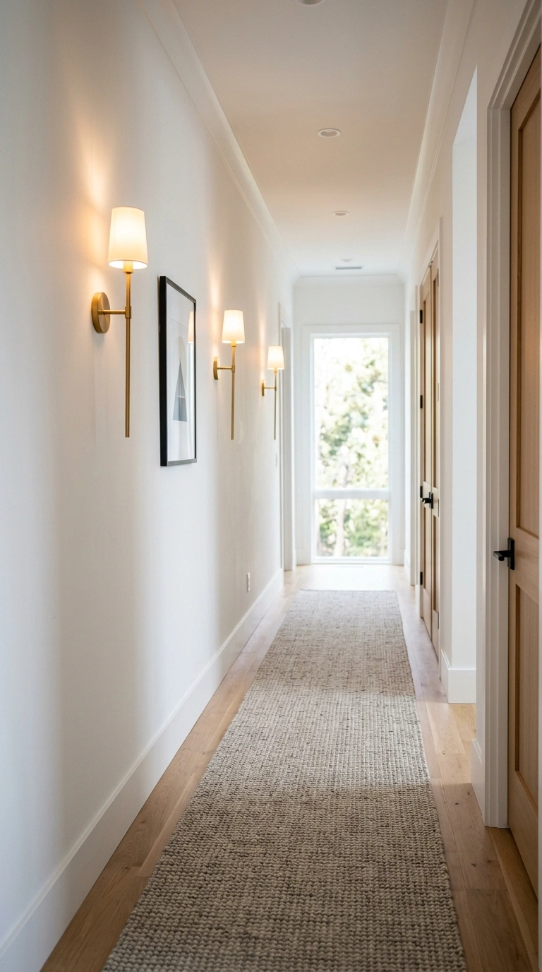 002 Hallway Accent Lighting A long hallway with three 1 1