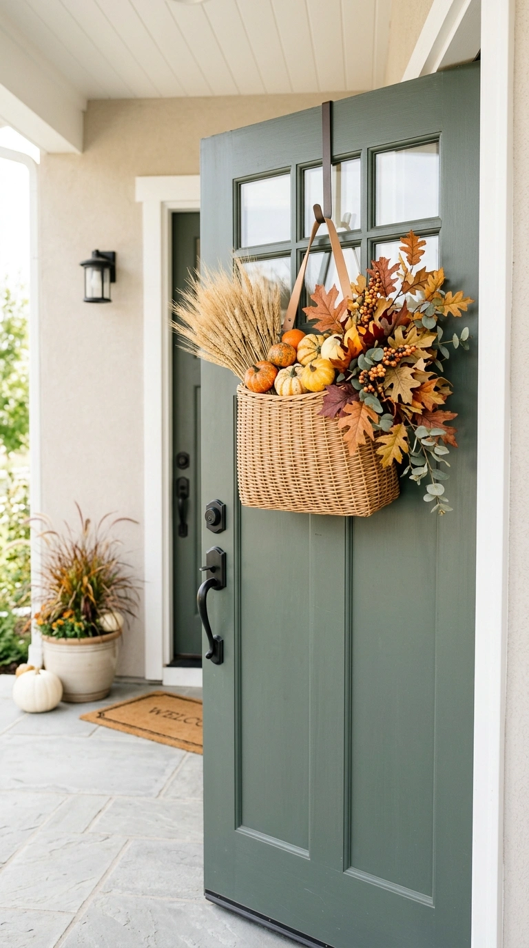 16 Beautiful Fall Basket Ideas to Add Seasonal Charm 3 002 Hanging Door Basket A front door with a shallow ba