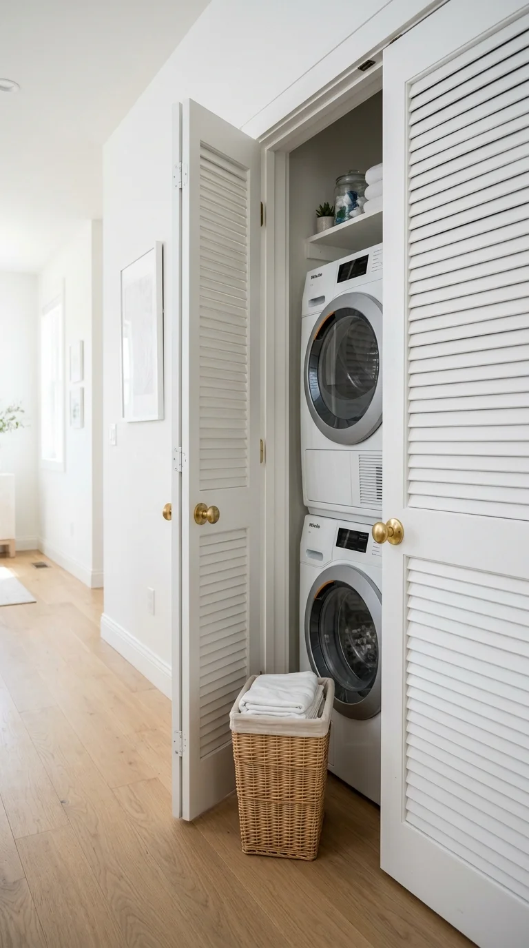 002 Hide Behind Doors A hallway with white louvered bi