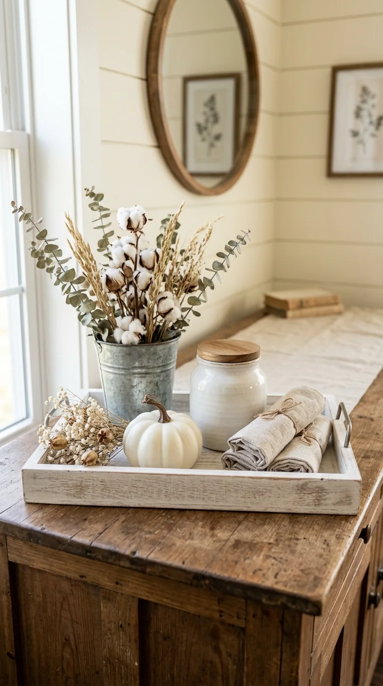 002 Neutral Farmhouse Tray A whitewashed wood tray on