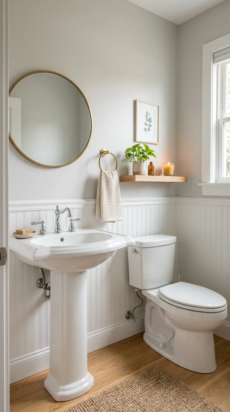 002 Pedestal Sink Charm A powder room with a white por