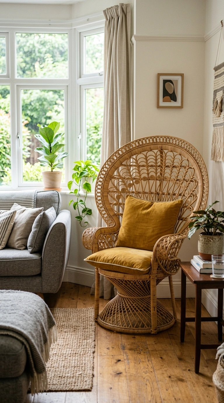 002 Rattan Accent Chair A living room corner with a ro