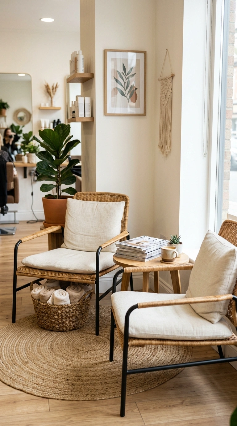 22 Stunning Beauty Salon Interior Design Ideas on a Budget 3 002 Rattan Waiting Chairs A cozy salon waiting nook wi
