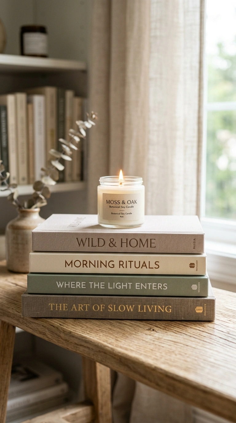 19 Trendy Fall Shelf Decor Ideas for Any Room 3 002 Stacked Books Layer A shelf with four hardcover bo