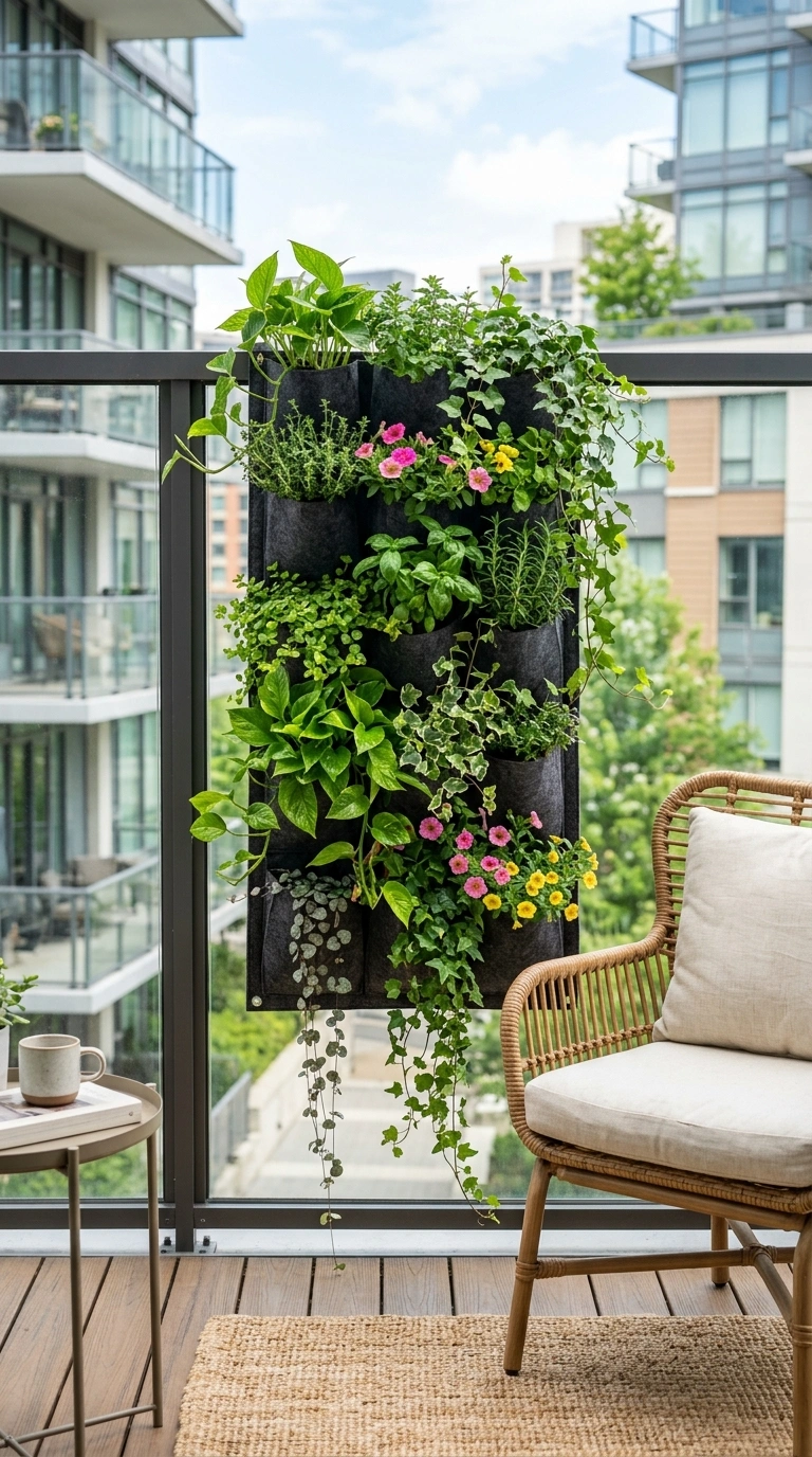 002 Vertical Plant Wall A condo balcony wall with a ha