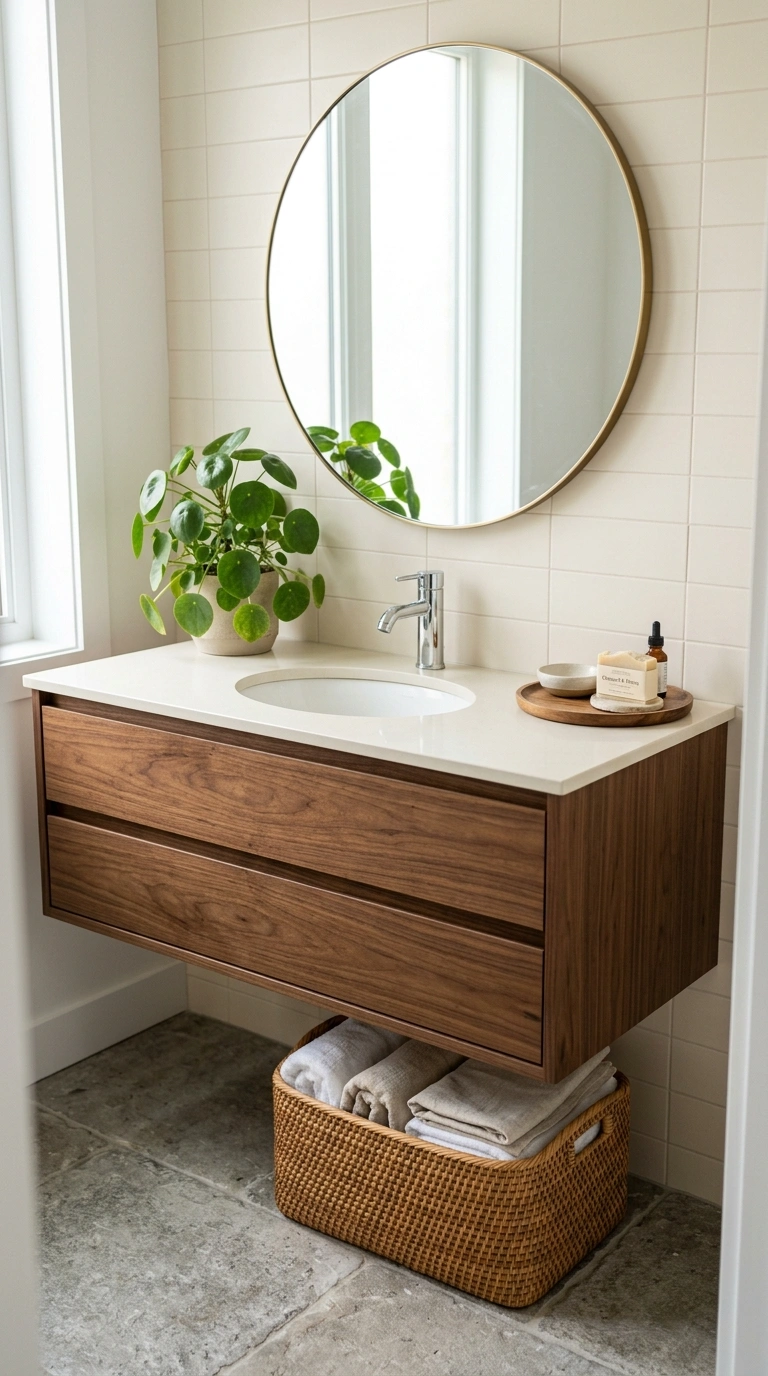 002 Walnut Floating Vanity A walnut floating vanity mo