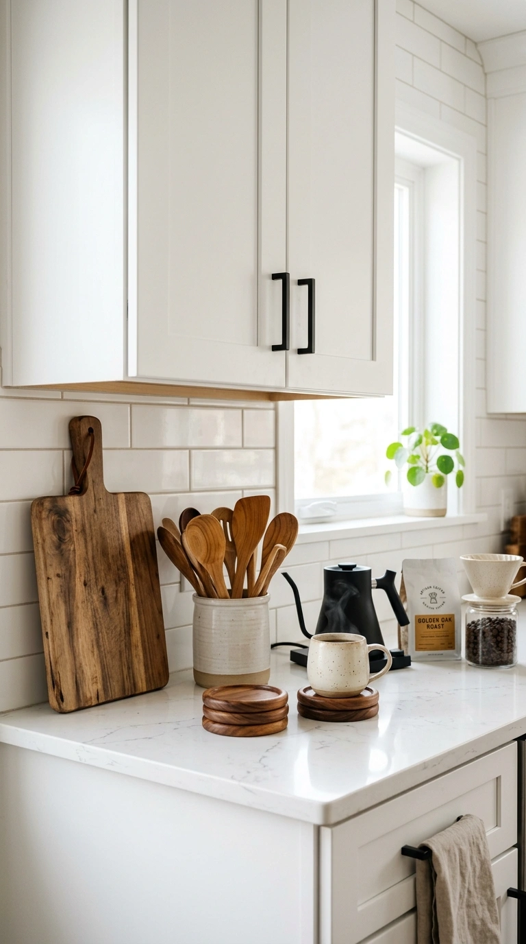 16 Gorgeous Fall Kitchen Ideas for a Warm and Cozy Home 3 002 Warm Wood Accents A kitchen counter styled with a
