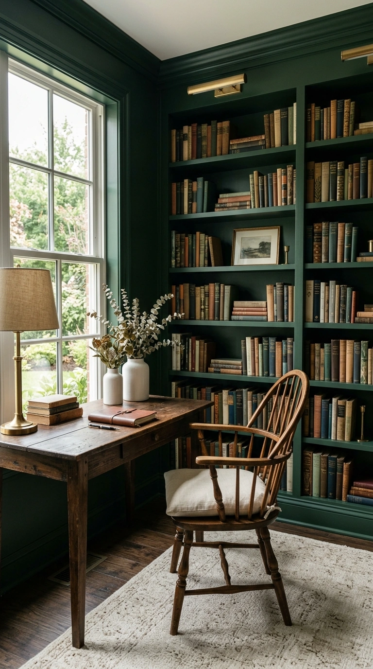 21 Small Home Library Ideas for Book Lovers 4 003 Dark Moody Walls A small library room with deep fo