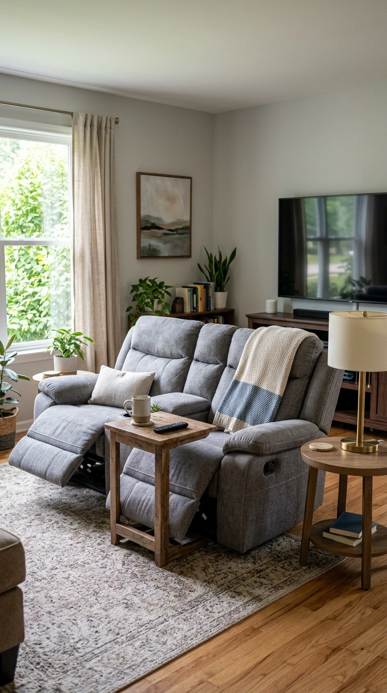 003 Dual Recliner Loveseat A living room with a gray f