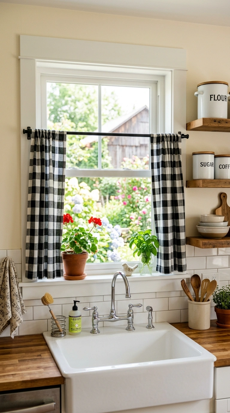 003 Farmhouse Check Pattern A kitchen sink window fram