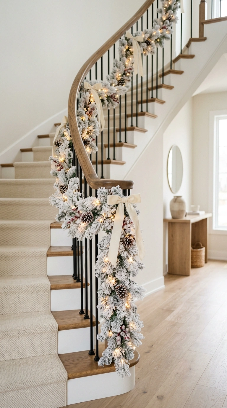 003 Flocked Garland Staircase A staircase railing wrap