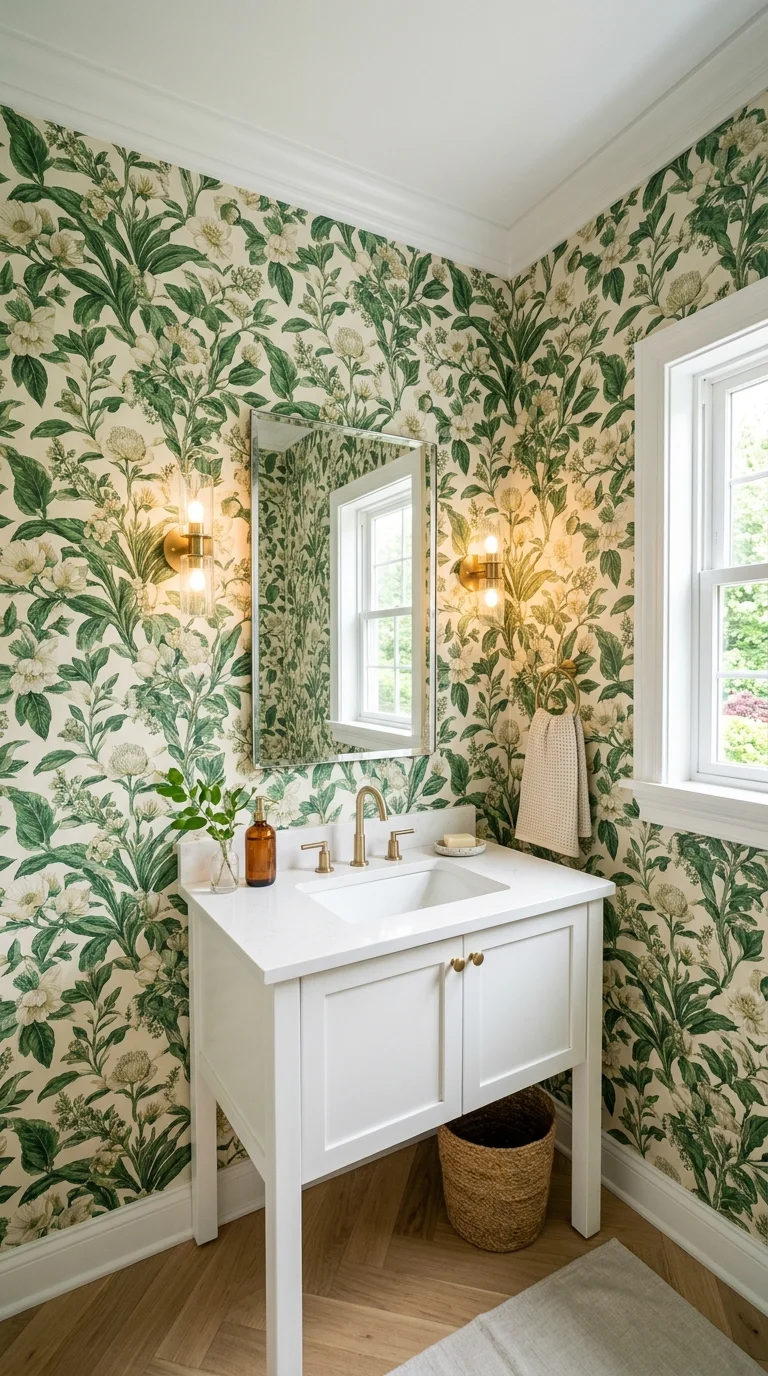 003 Floral Wallpaper Walls A powder room with large sc