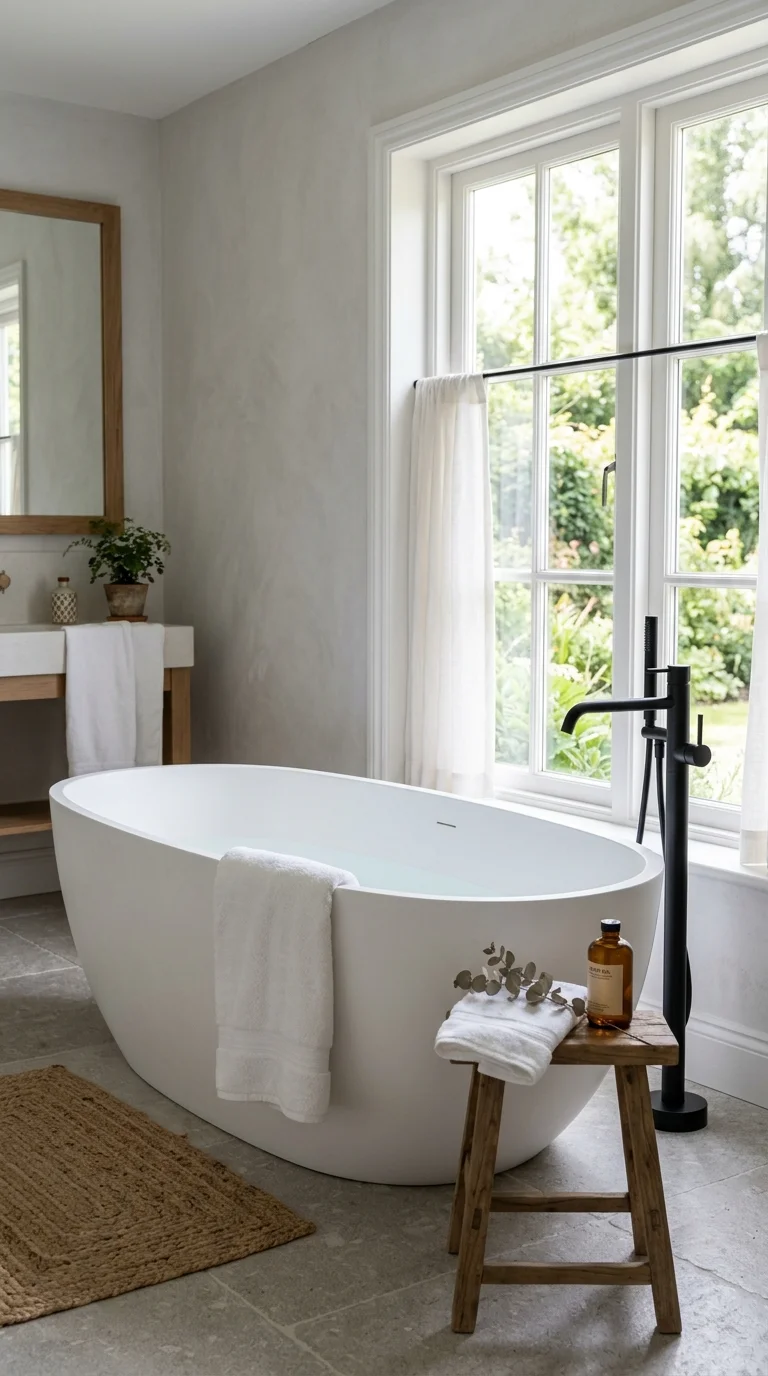 19 Bathroom Remodel Ideas to Refresh Your Space 4 003 Freestanding Soaking Tub A white oval freestanding