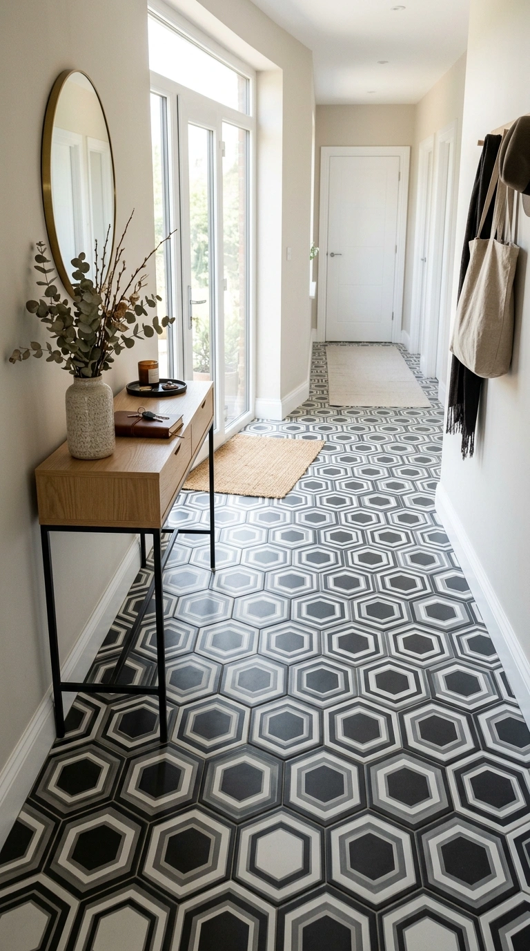 15 Modern Art Deco Home Decor Ideas for a Stylish Home 3 003 Geometric Tile Floor An entryway with black and wh