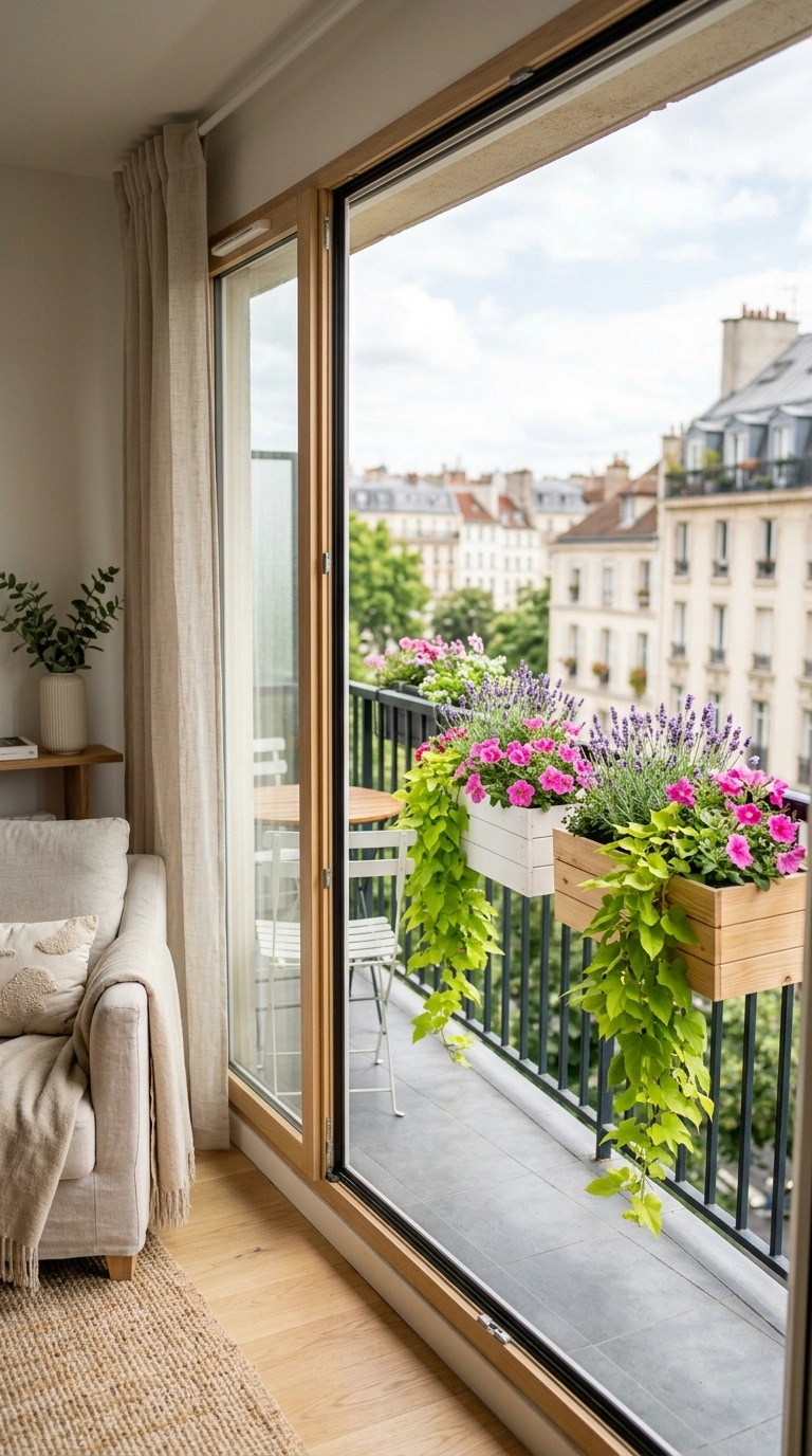 003 Railing Planters A balcony railing with white and
