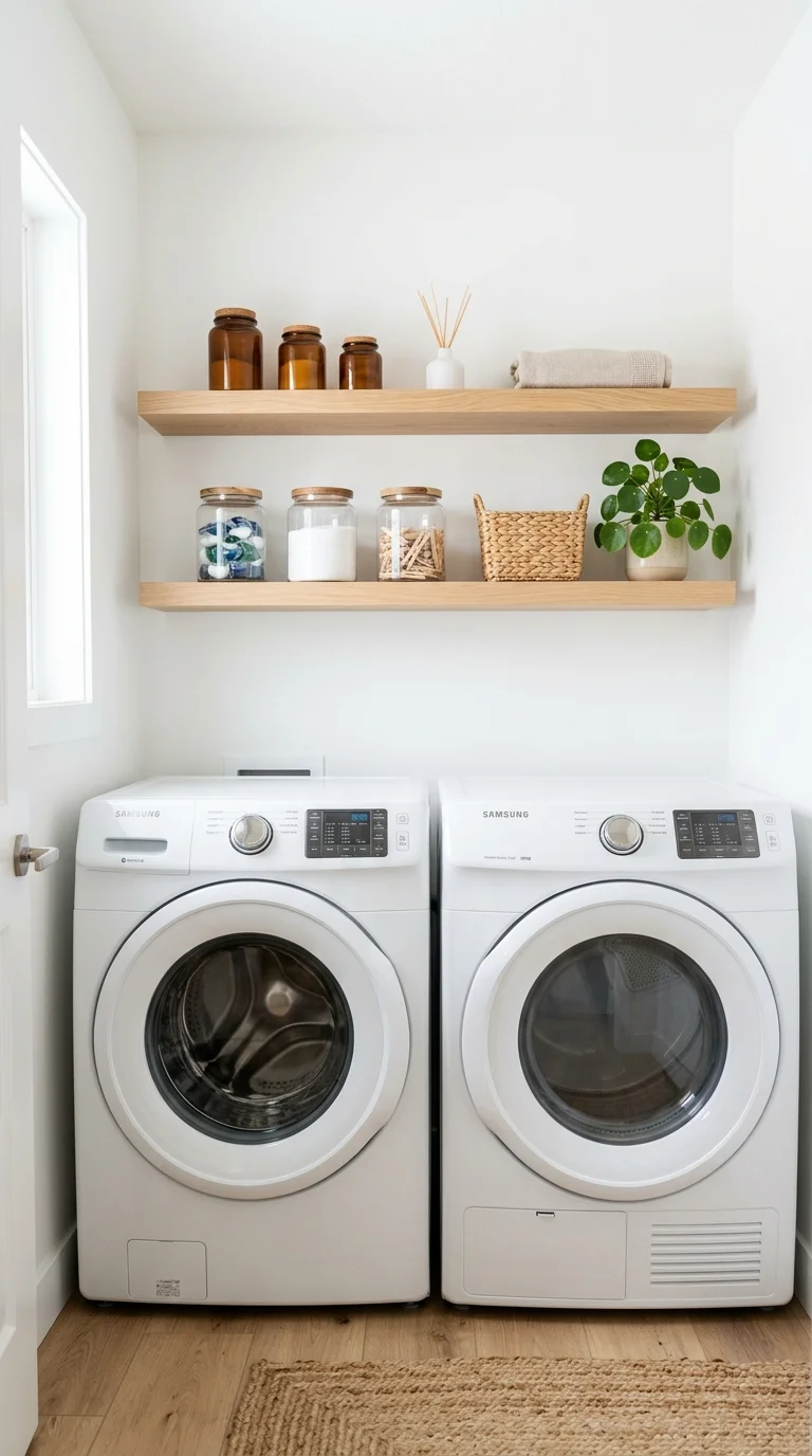 003 Shelf Above Machines A white washer and dryer side