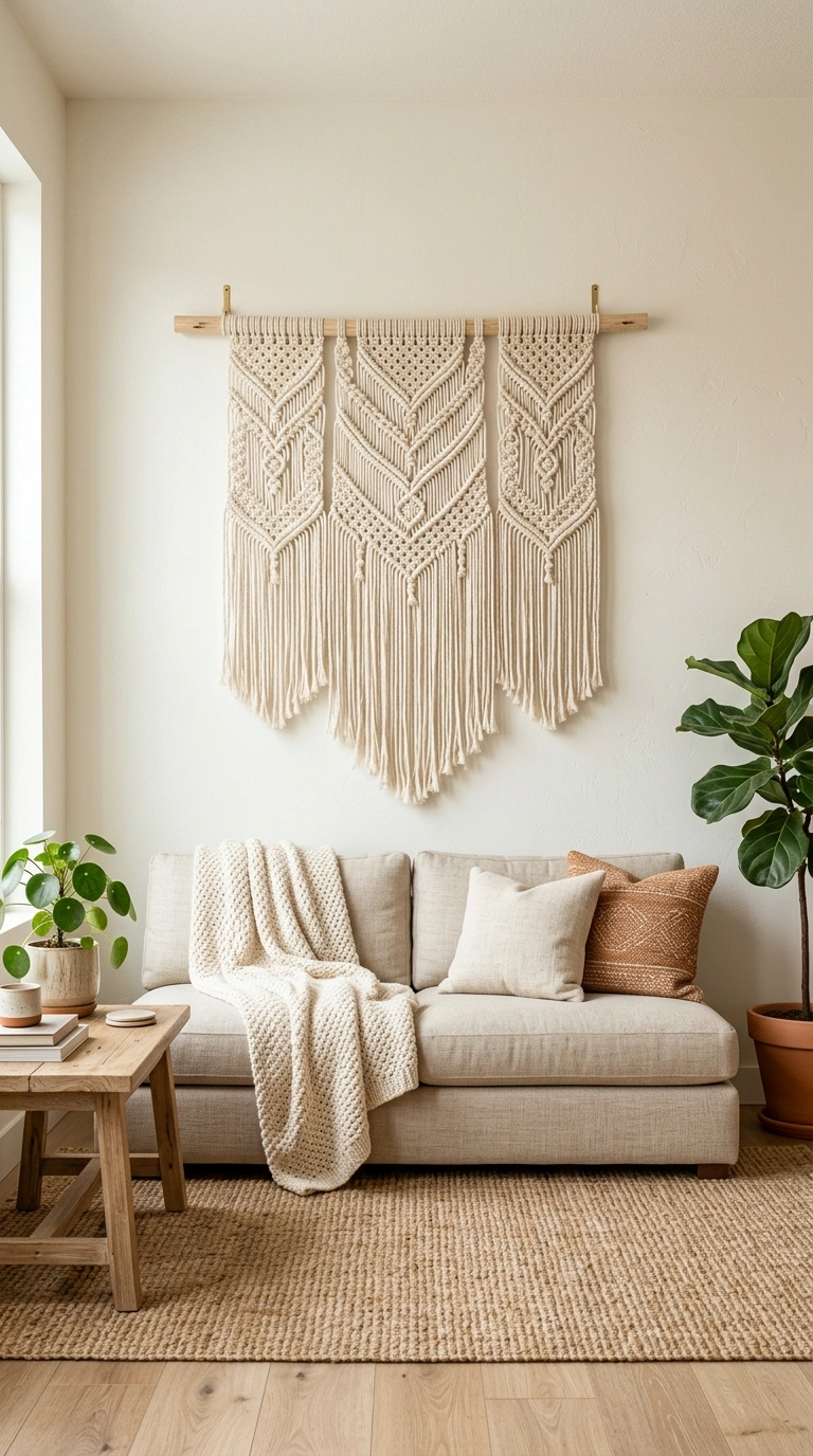 003 Woven Wall Hanging A living room with a low profil