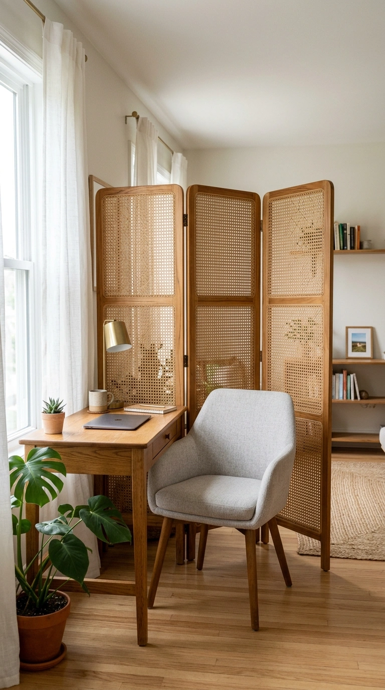 004 4 Folding Screen Wall A three panel wood and ratta