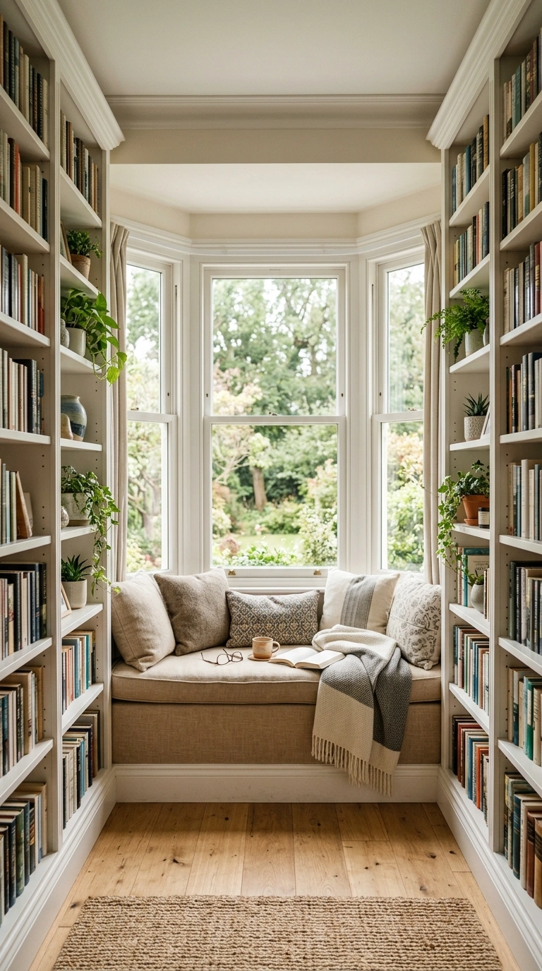 004 Bay Window Bookshelf A bay window flanked by floor