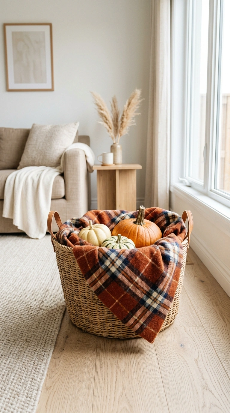 16 Beautiful Fall Basket Ideas to Add Seasonal Charm 5 004 Blanket Lined Basket A living room basket lined wi