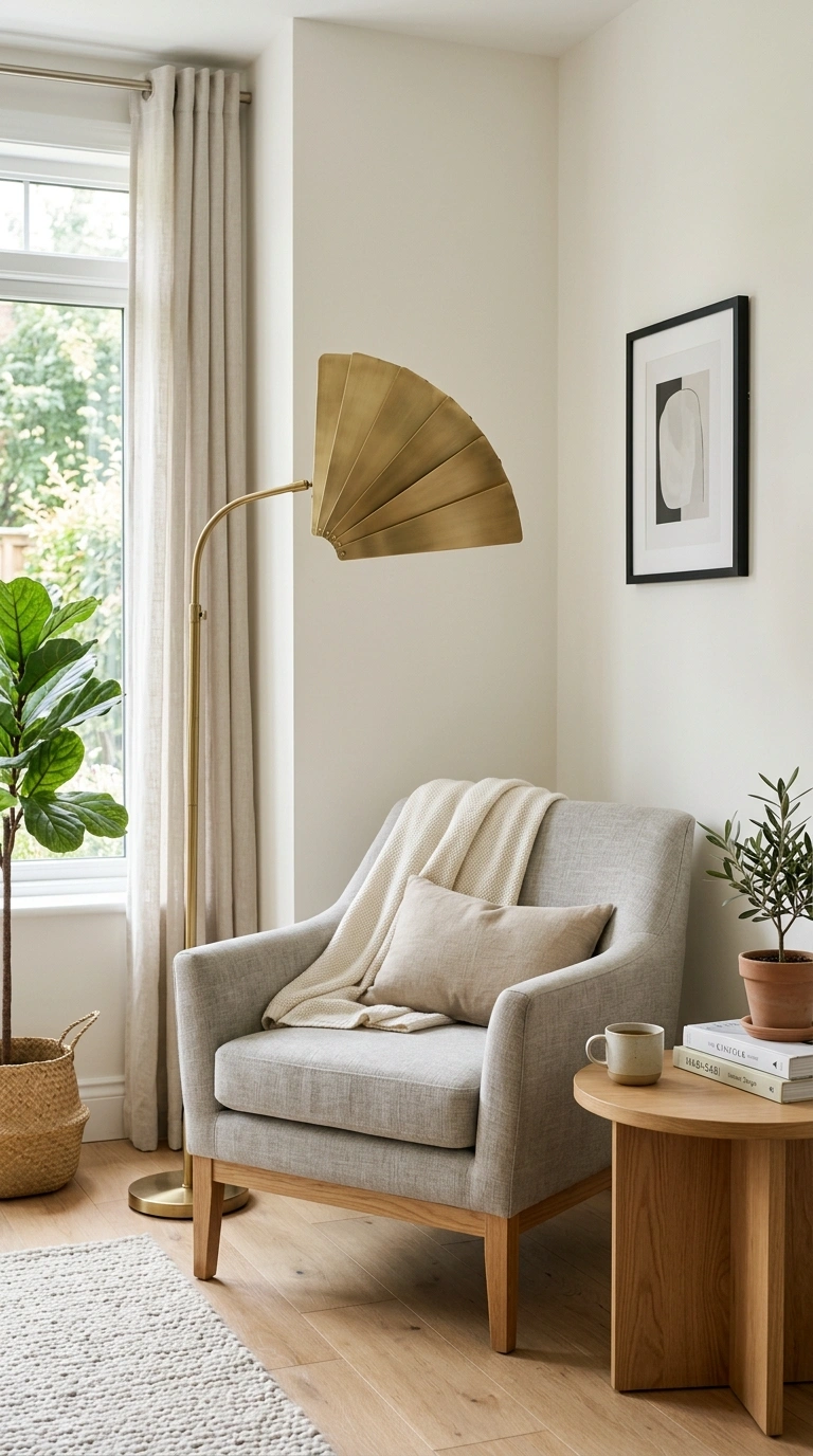 15 Modern Art Deco Home Decor Ideas for a Stylish Home 4 004 Brass Floor Lamp A living room corner with a tall
