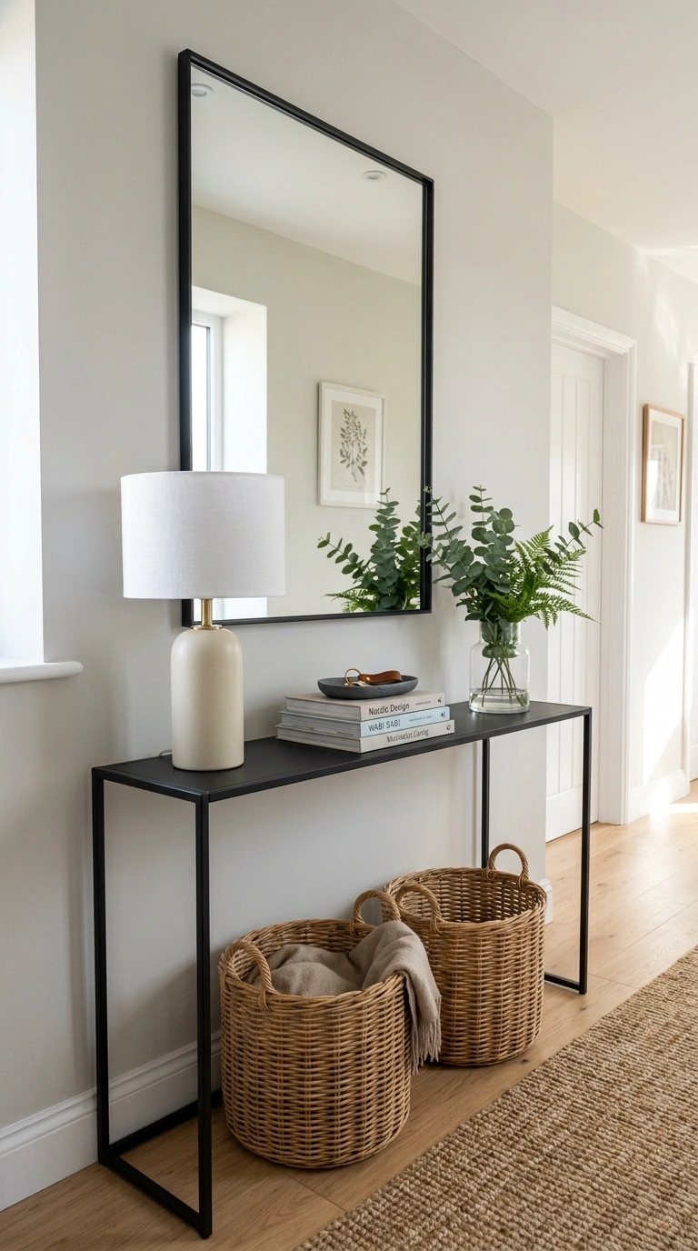 18 Jaw-Dropping Entryway Mirror Ideas You'll Love 5 004 Console Table Mirror A narrow black metal console
