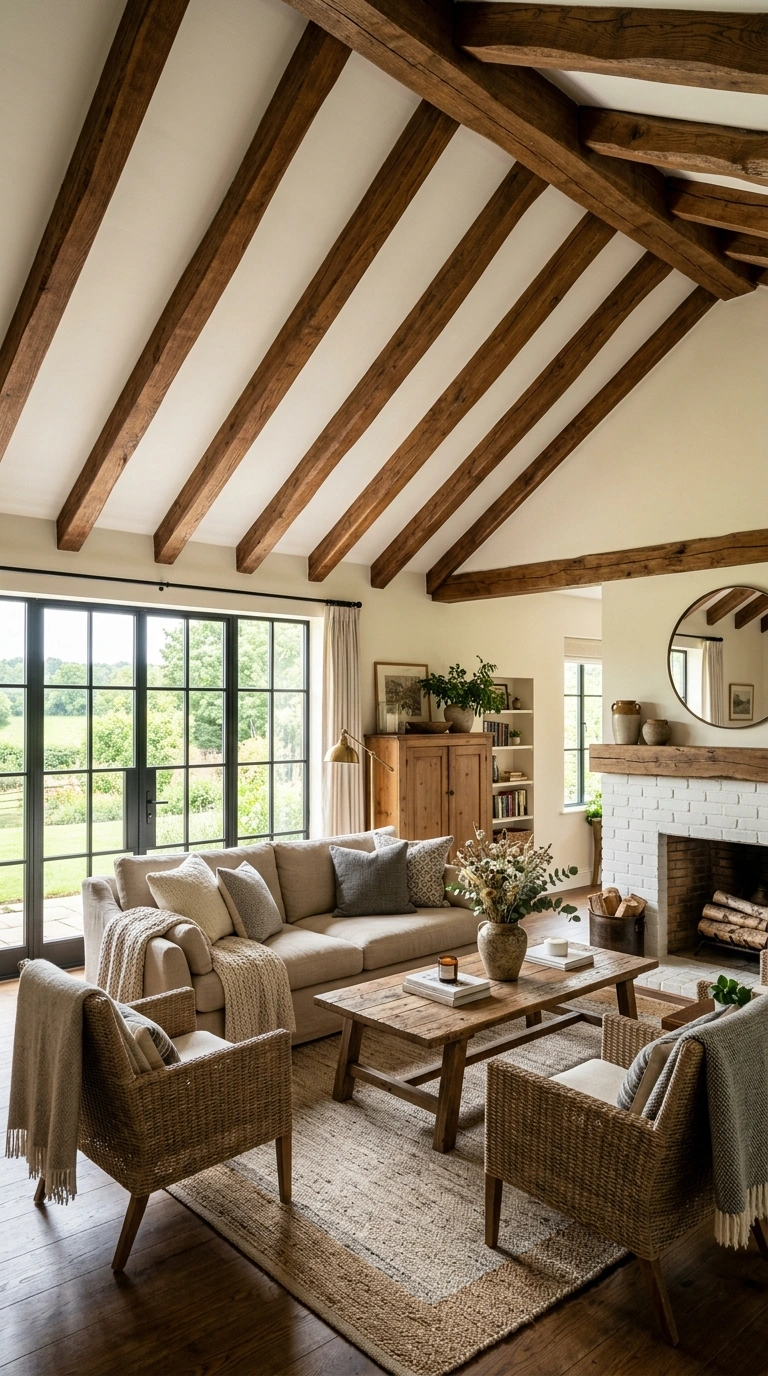 004 Exposed Wood Beams A farmhouse living room with