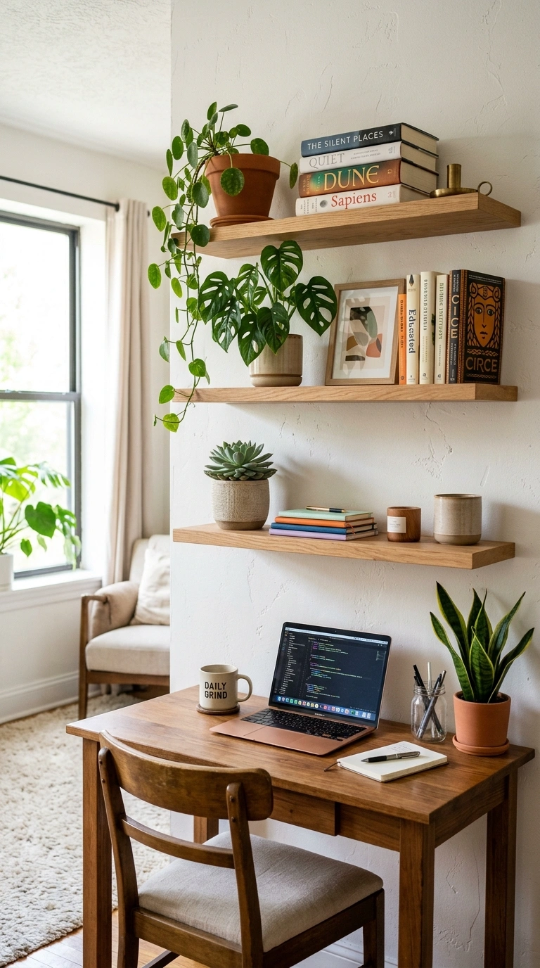 004 Floating Shelf Storage A studio apartment wall wit