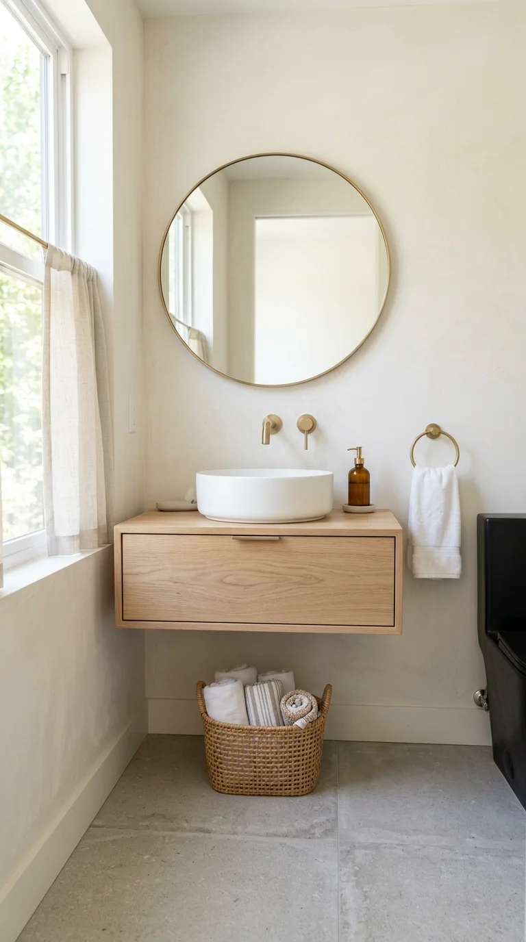 004 Floating Vanity Look A powder room with a slim lig