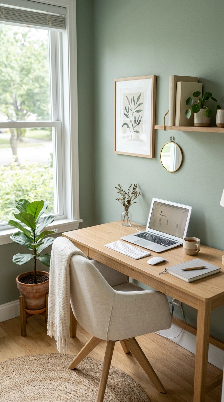 004 Neutral Color Palette A home office with soft sage