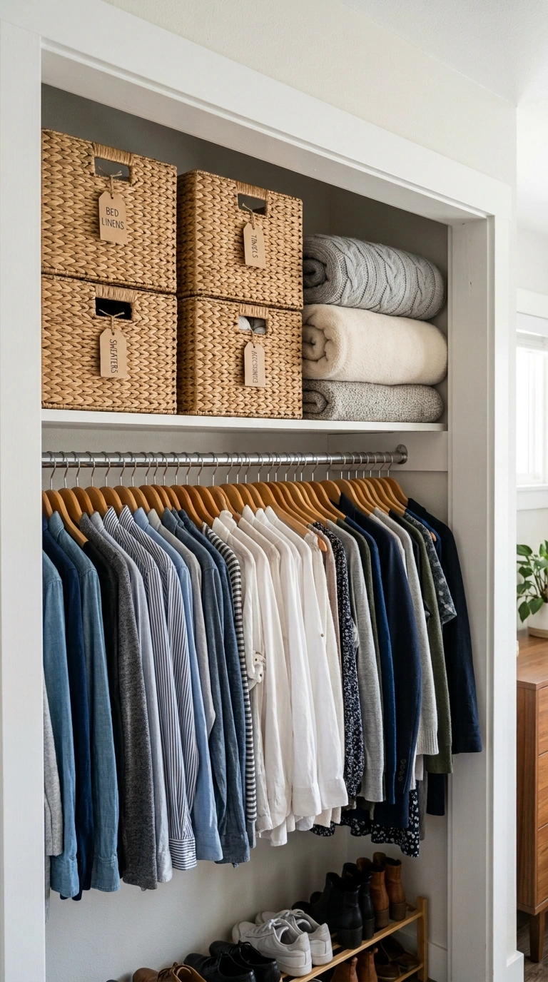 004 Overhead Storage Shelf A white closet with a singl