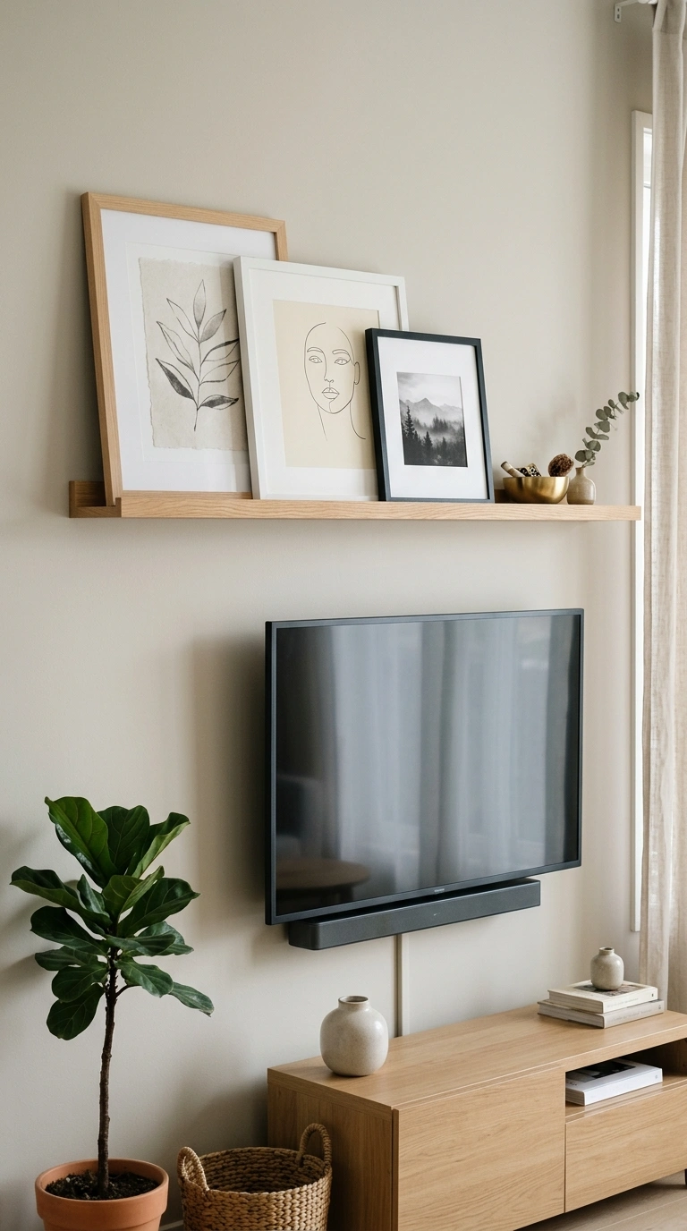 004 Picture Ledge Layers A slim wooden picture ledge a
