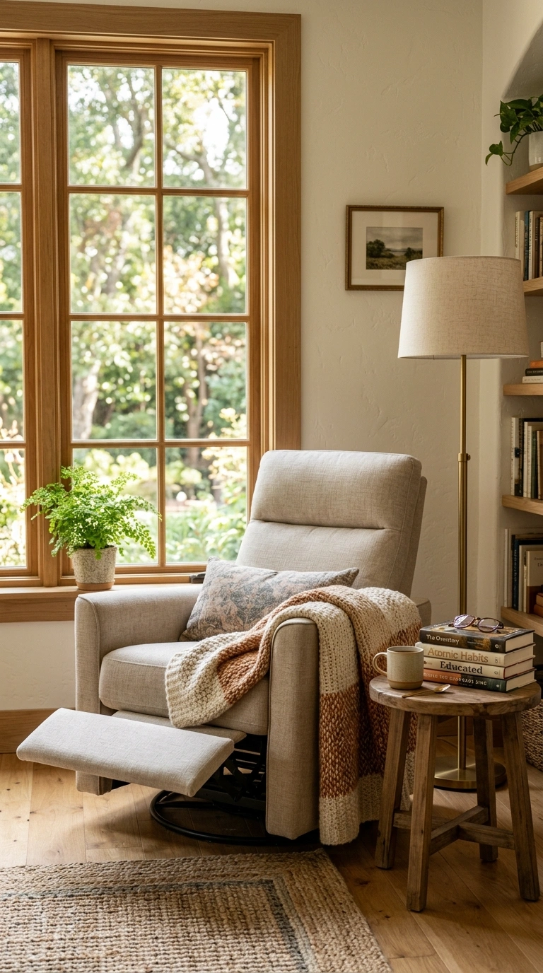 004 Reclining Sofa Nook A cozy living room corner with