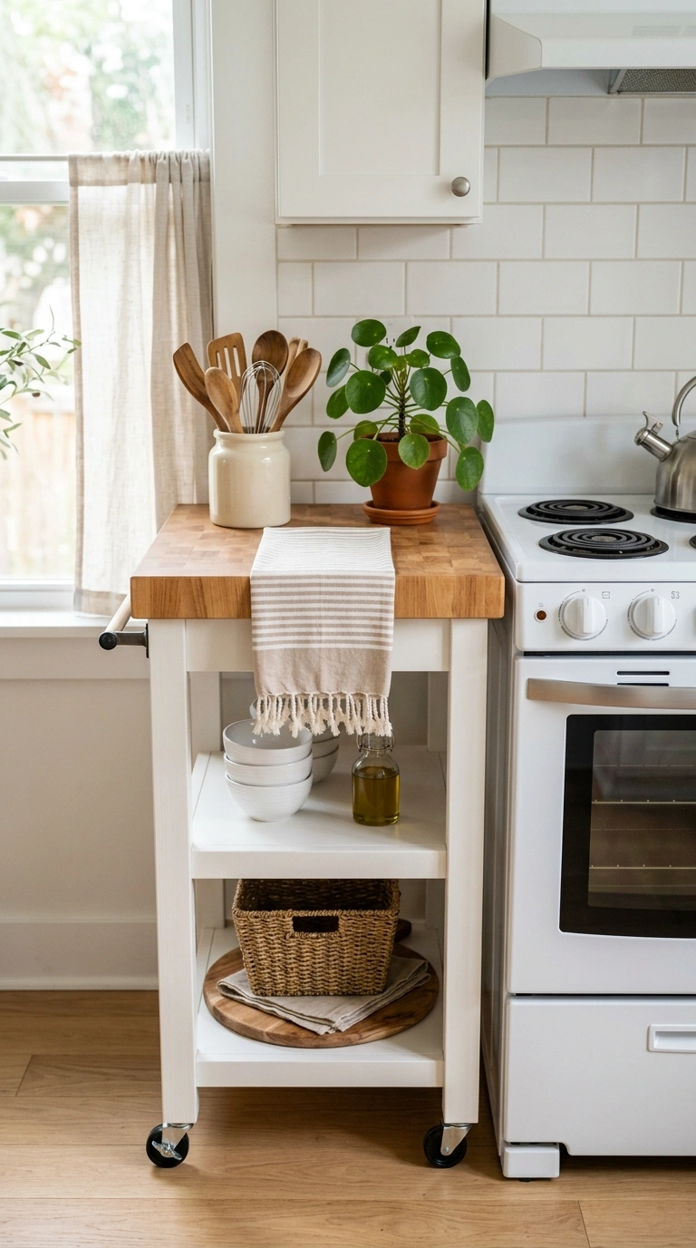 004 Rolling Kitchen Cart A slim rolling kitchen cart w