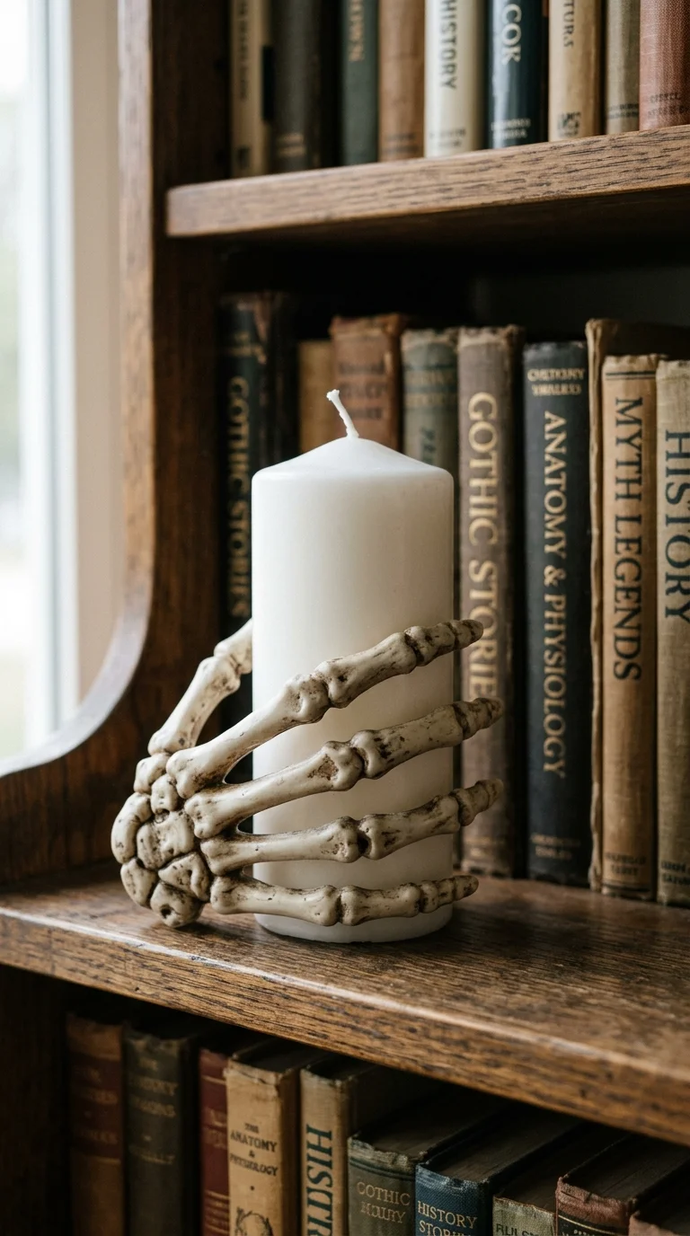 21 Dollar Tree Halloween DIY Ideas for a Spooky Home 5 004 Skeleton Hand Candle Holder A plastic skeleton han
