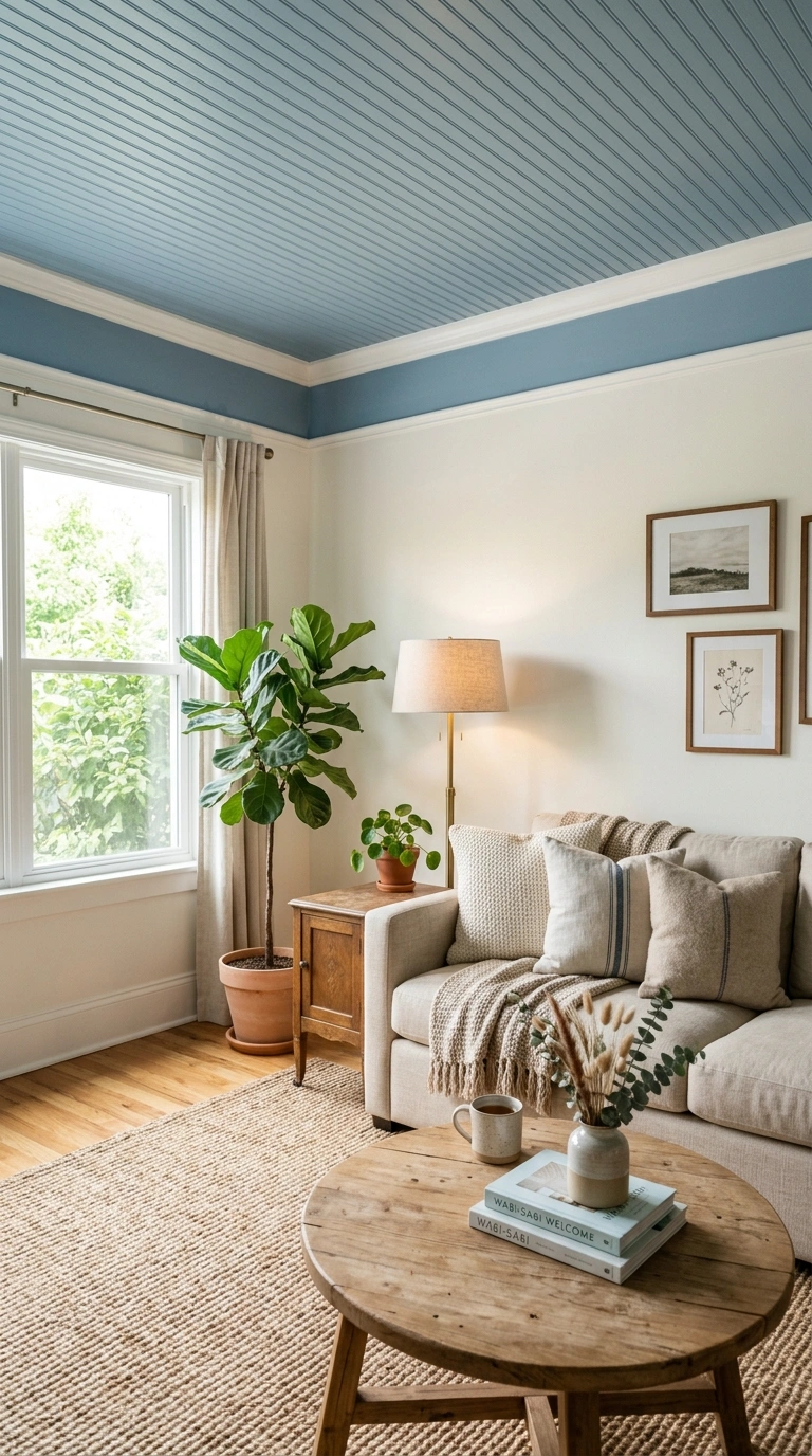 004 Soft Blue Painted A cozy living room corner with a