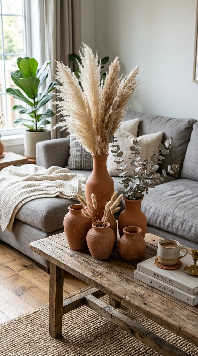 004 Terracotta Vase Cluster A wood coffee table in fro