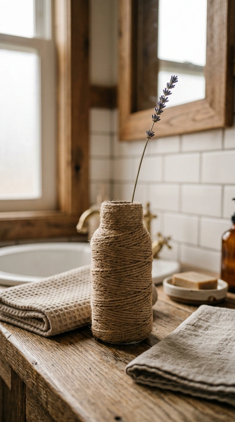 004 Twine Wrapped Vases A glass jar fully wrapped in n