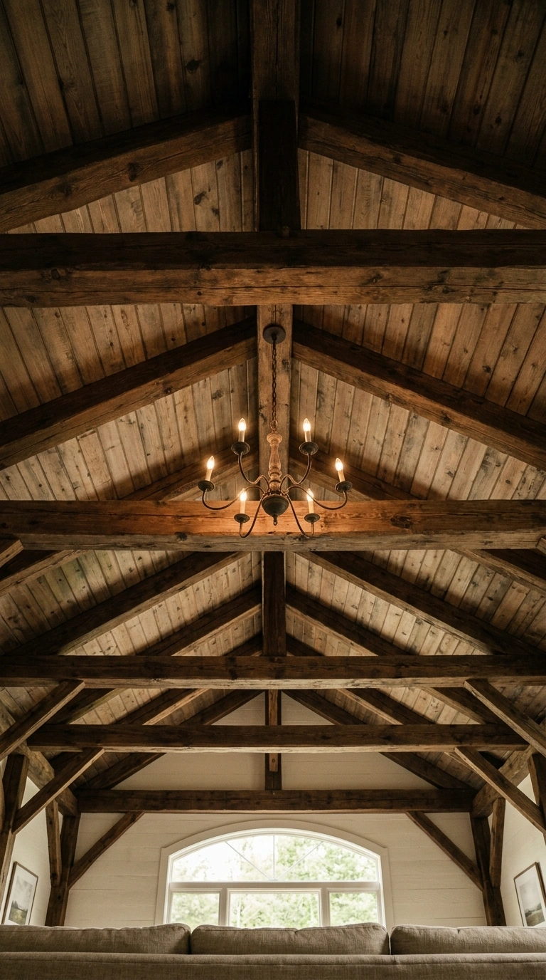004 Wood Beam Ceiling A farmhouse living room viewed u