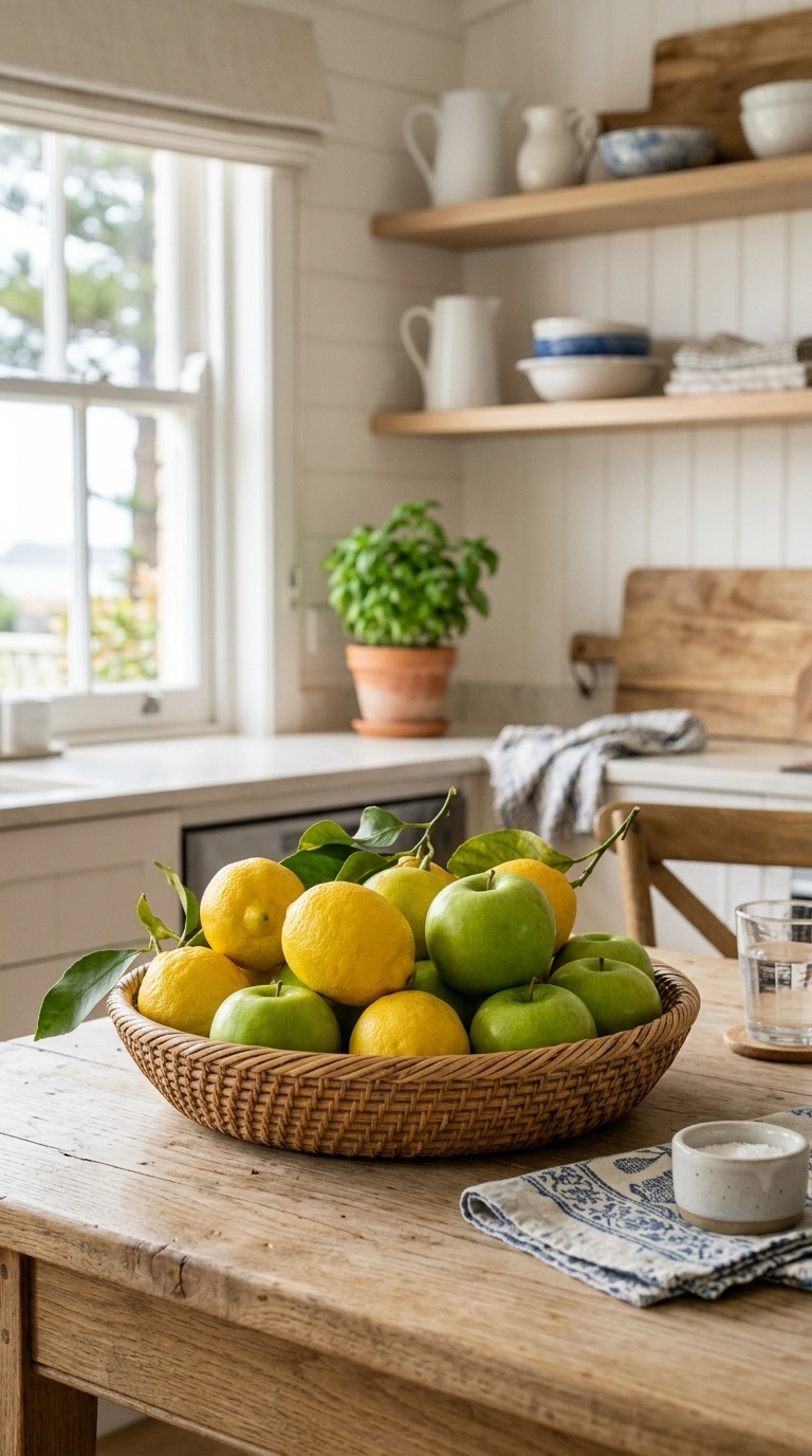 004 Woven Basket Fruit Bowl A coastal style kitchen ta 1